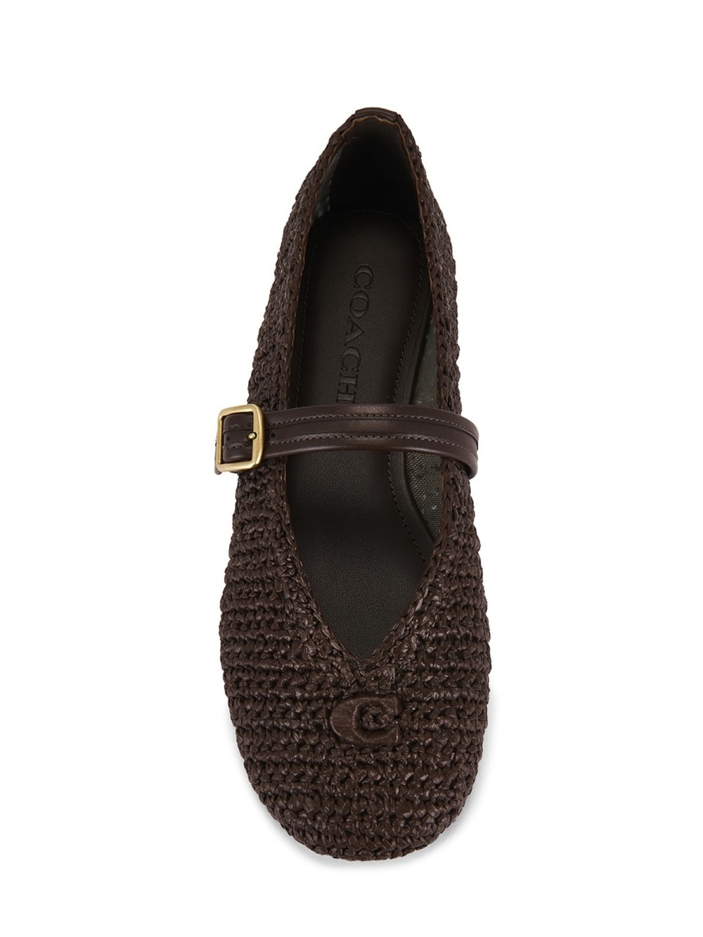 COACH Sculpted C Soft Mary Jane in Maple Raffia Brown Ballet Flats